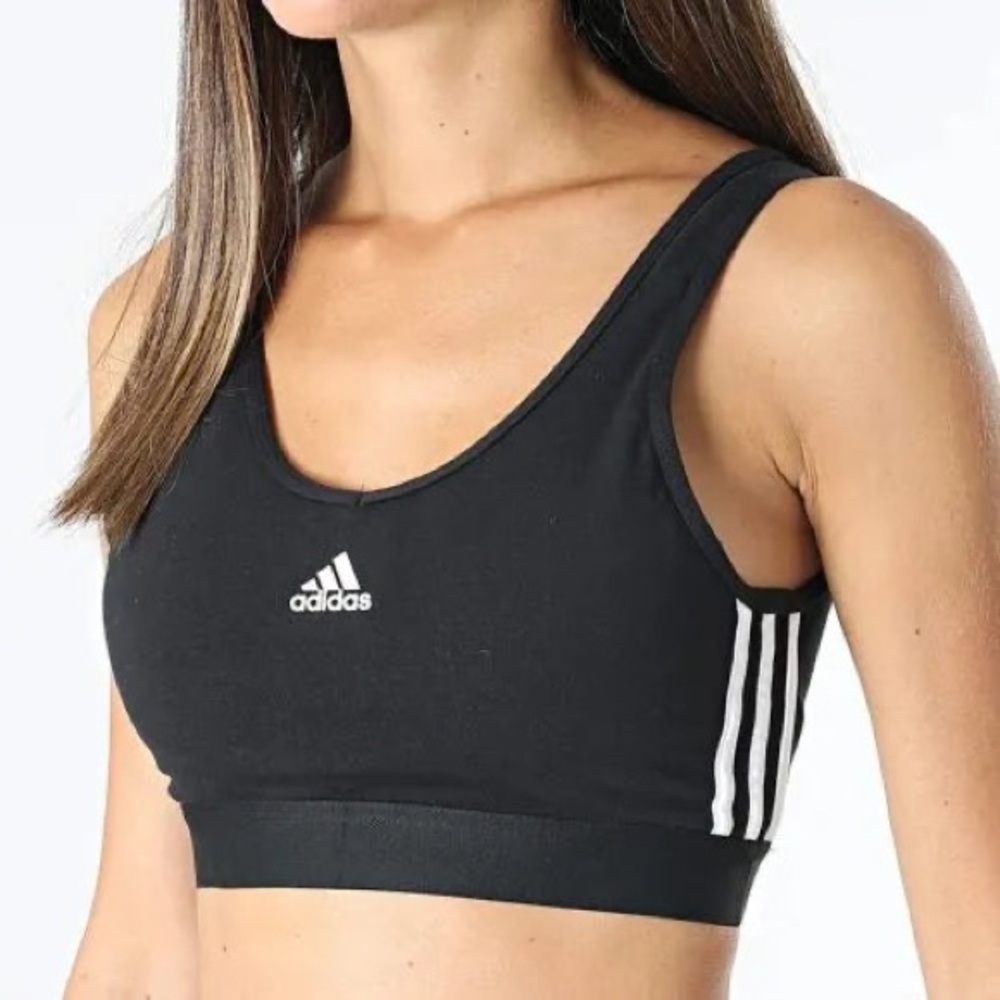 Adidas 3 stripe essentials black sports bra | Small